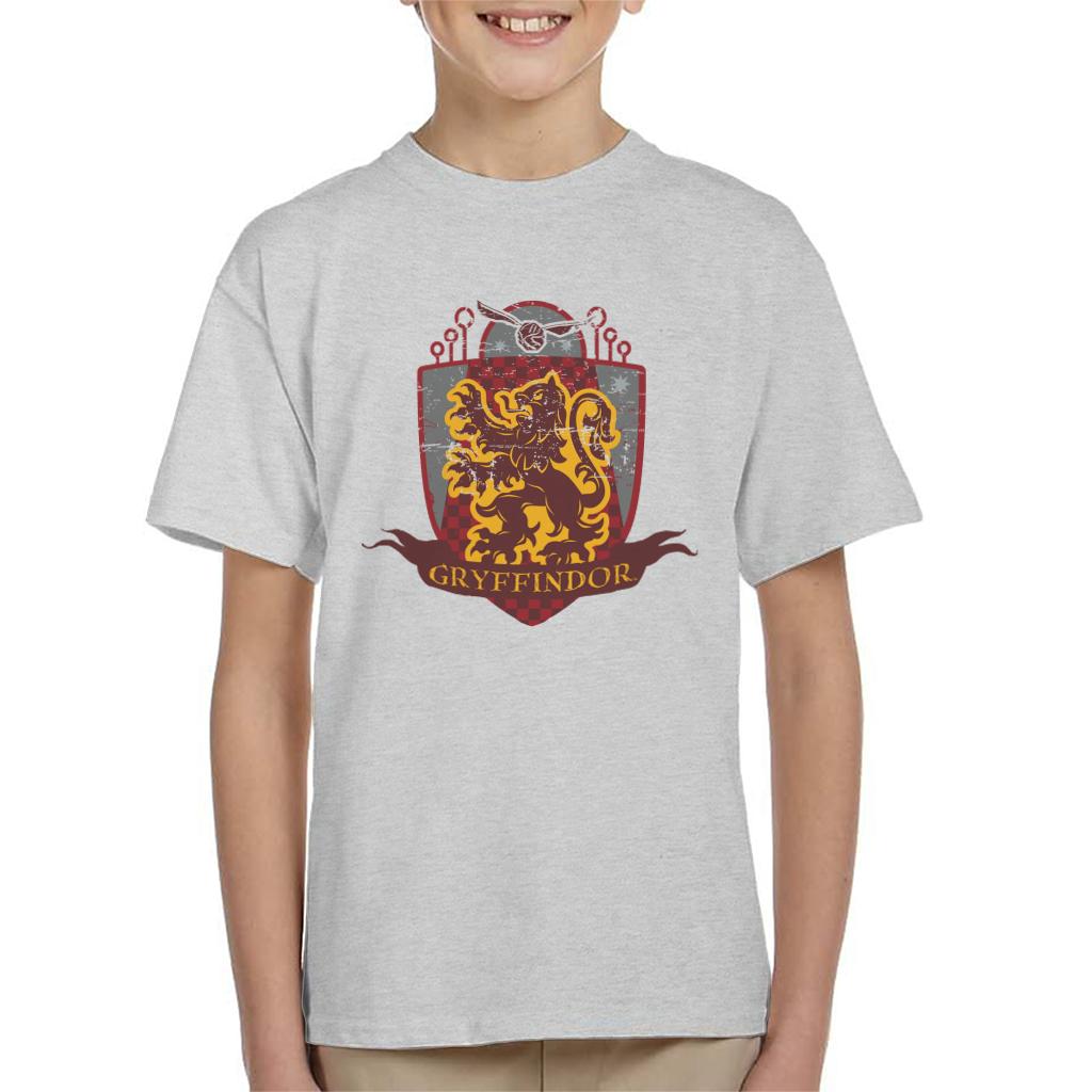 Harry Potter Gryffindor Quidditch Distressed Shield Kid's T-Shirt-ALL + EVERY