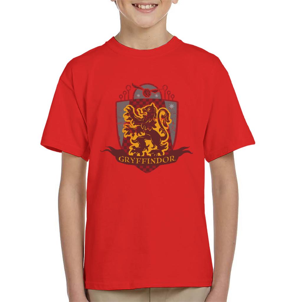 Harry Potter Gryffindor Quidditch Distressed Shield Kid's T-Shirt-ALL + EVERY