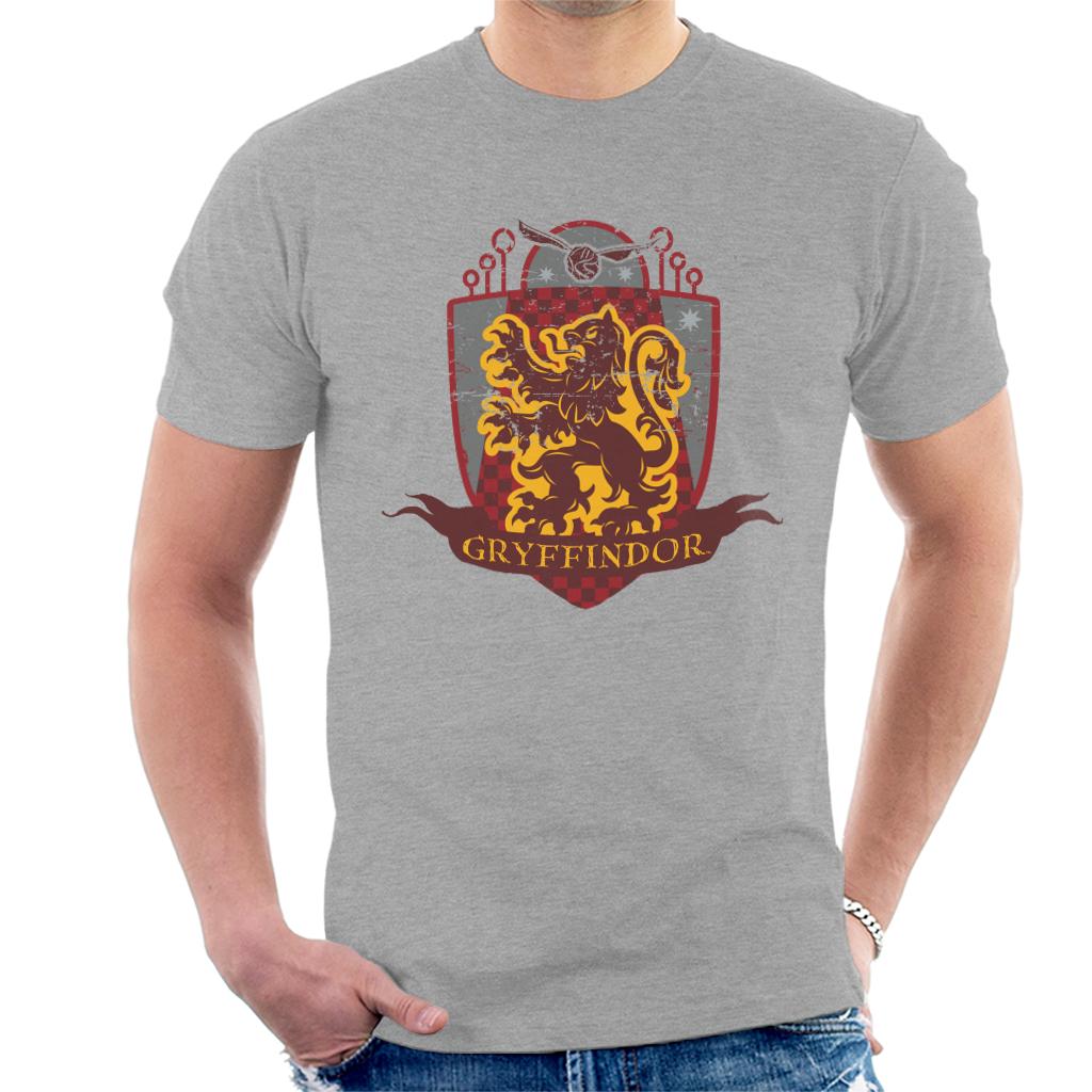 Harry Potter Gryffindor Quidditch Distressed Shield Men's T-Shirt-ALL + EVERY