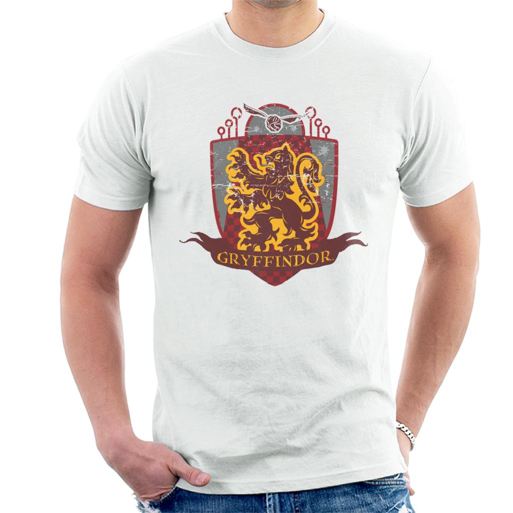 Harry Potter Gryffindor Quidditch Distressed Shield Men's T-Shirt-ALL + EVERY