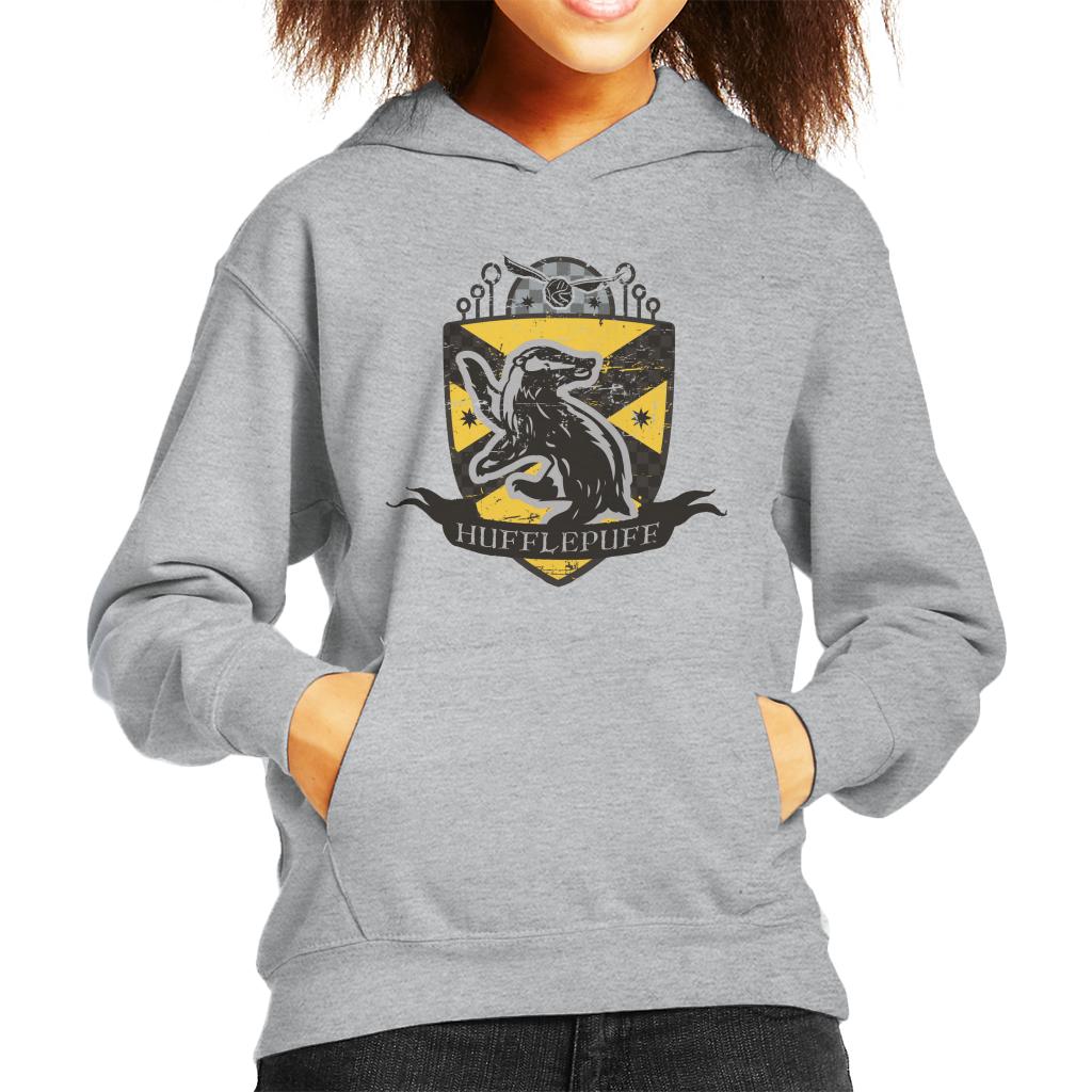 Harry Potter Hufflepuff Quidditch Distressed Shield Kid's Hooded Sweatshirt-ALL + EVERY