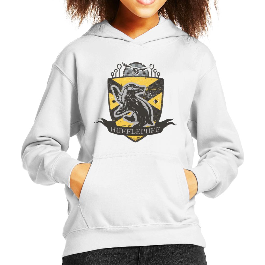 Harry Potter Hufflepuff Quidditch Distressed Shield Kid's Hooded Sweatshirt-ALL + EVERY