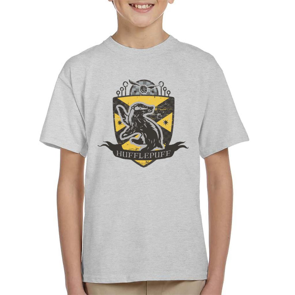 Harry Potter Hufflepuff Quidditch Distressed Shield Kid's T-Shirt-ALL + EVERY