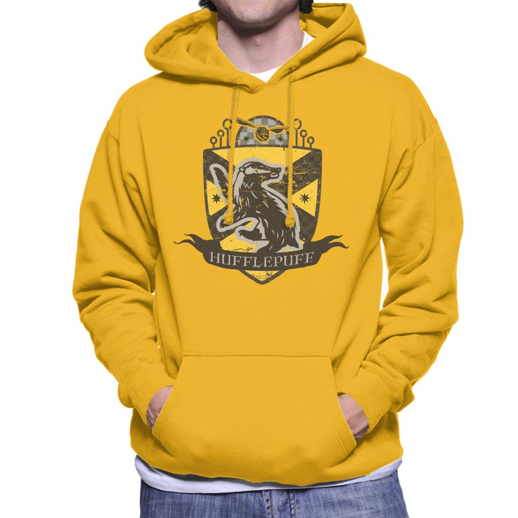 Harry Potter Hufflepuff Quidditch Distressed Shield Men's Hooded Sweatshirt-ALL + EVERY