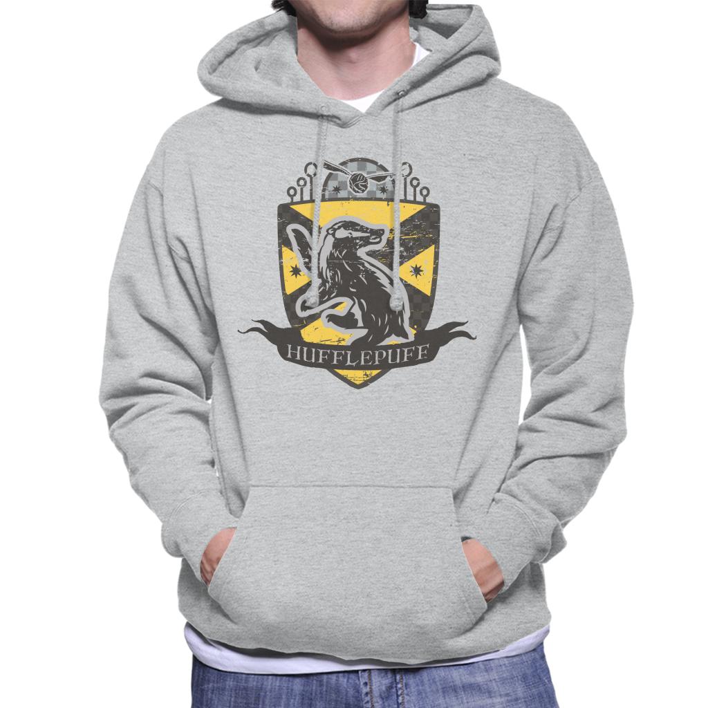 Harry Potter Hufflepuff Quidditch Distressed Shield Men's Hooded Sweatshirt-ALL + EVERY