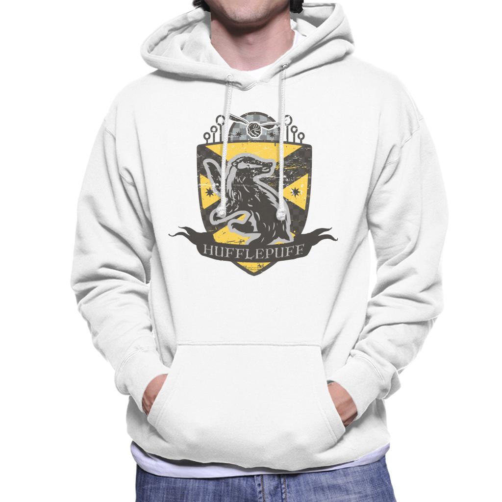 Harry Potter Hufflepuff Quidditch Distressed Shield Men's Hooded Sweatshirt-ALL + EVERY