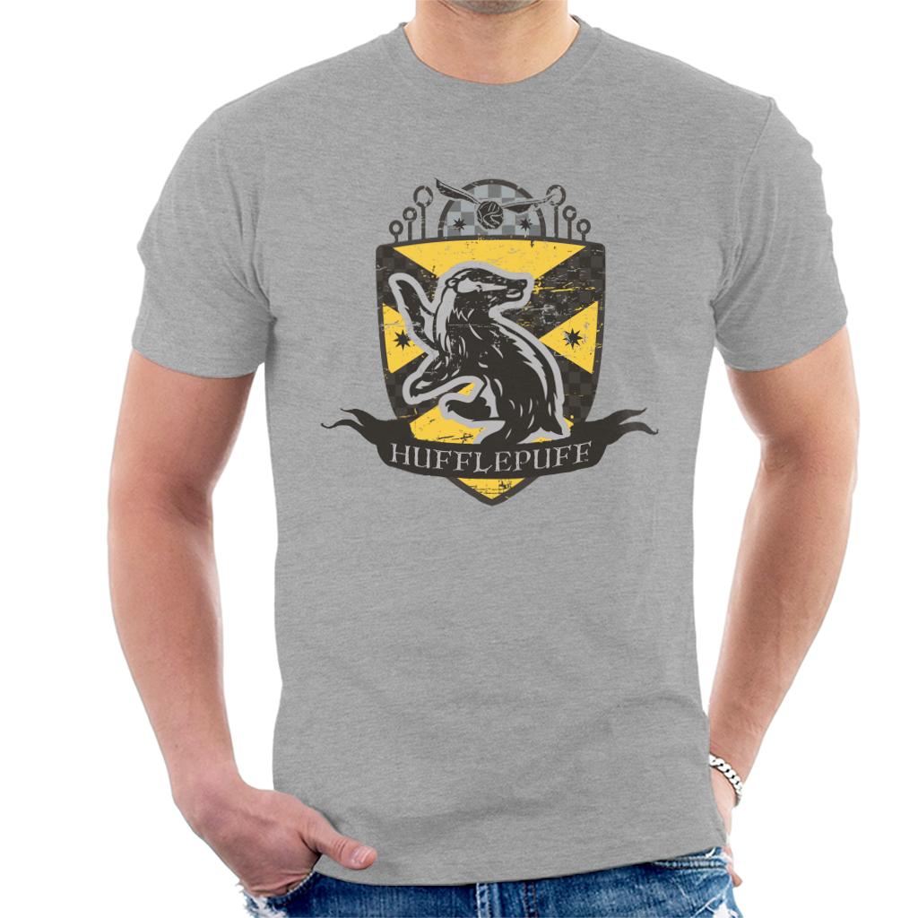 Harry Potter Hufflepuff Quidditch Distressed Shield Men's T-Shirt-ALL + EVERY