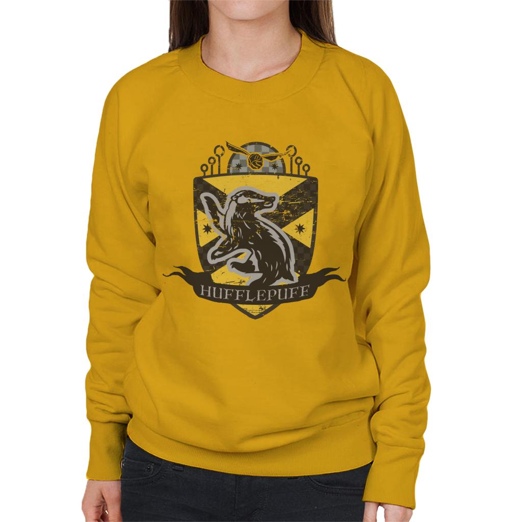 Harry Potter Hufflepuff Quidditch Distressed Shield Women's Sweatshirt-ALL + EVERY