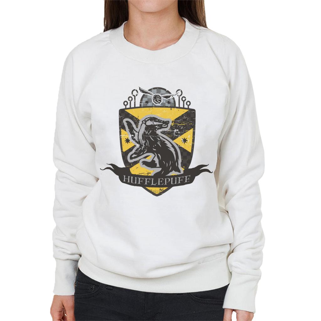 Harry Potter Hufflepuff Quidditch Distressed Shield Women's Sweatshirt-ALL + EVERY