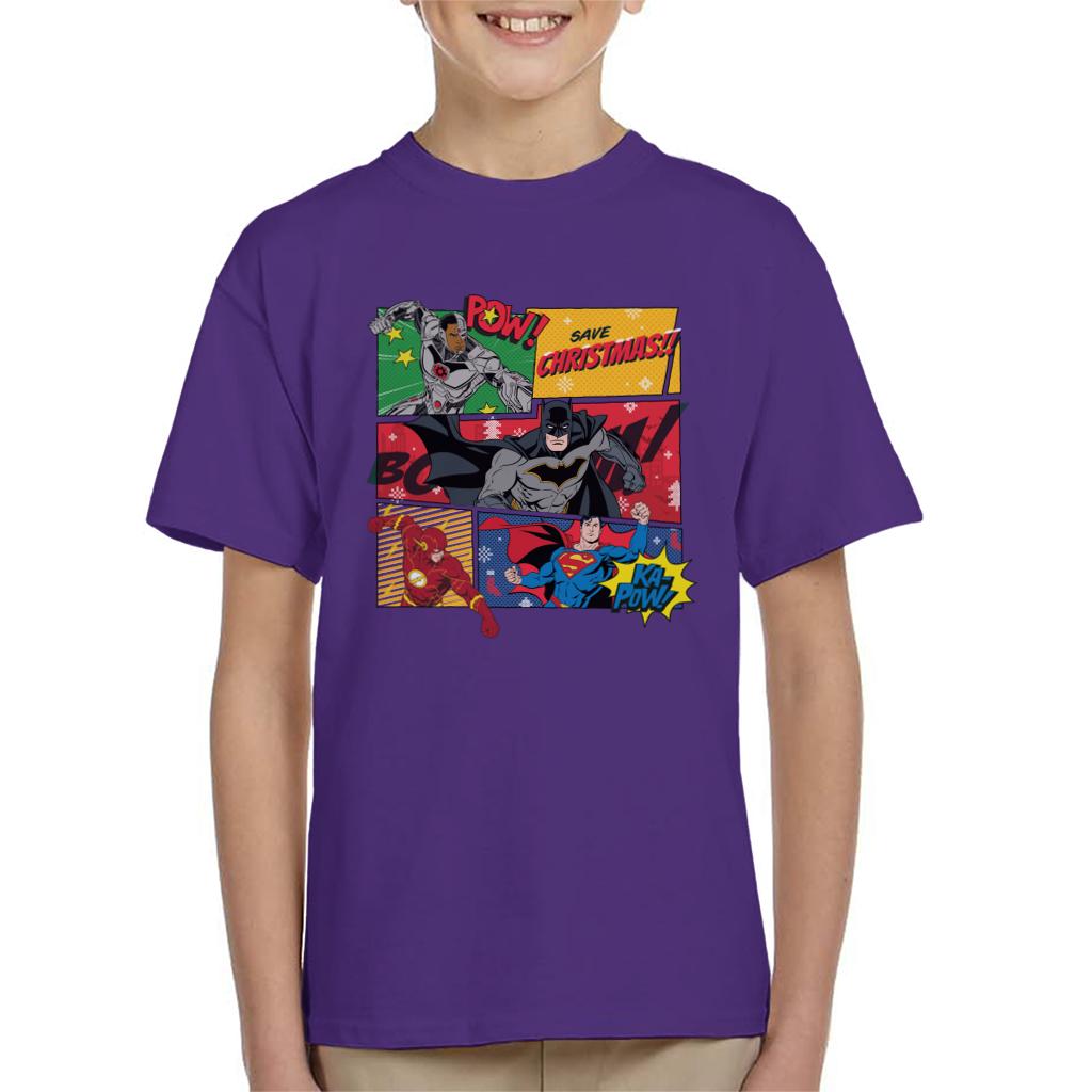 Justice League Christmas Comic Save Christmas Kid's T-Shirt-ALL + EVERY