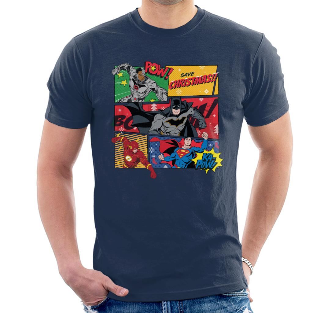 Justice League Christmas Comic Save Christmas Men's T-Shirt-ALL + EVERY