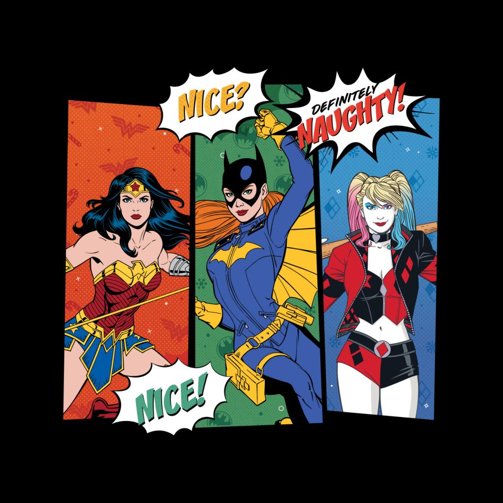 Justice League Christmas Naughty Or Nice Women's T-Shirt-ALL + EVERY