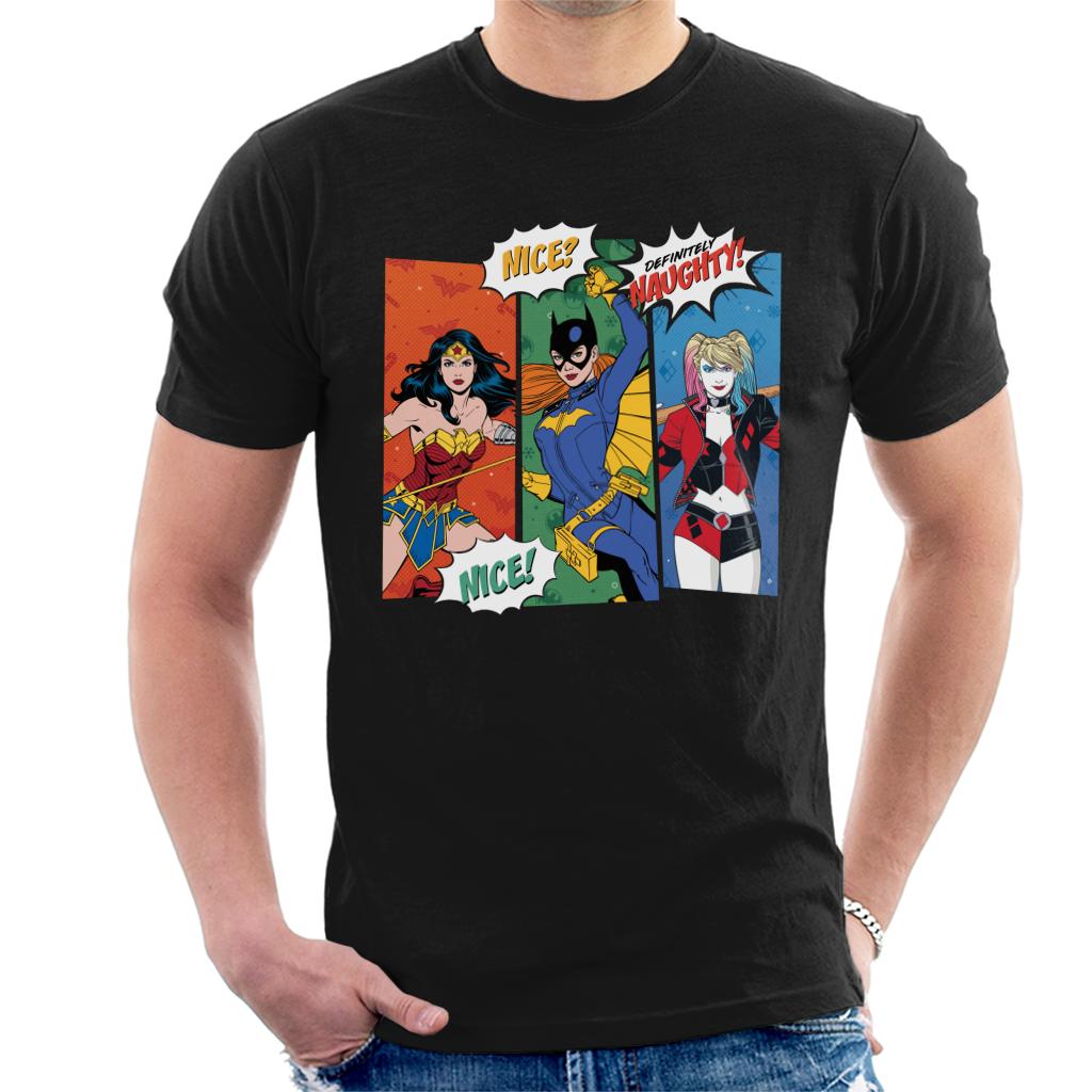 Justice League Christmas Naughty Or Nice Men's T-Shirt-ALL + EVERY