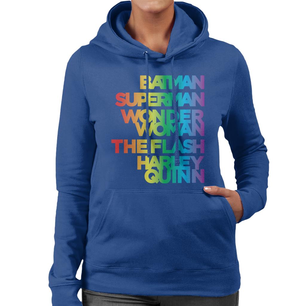 Justice League Characters Rainbow Women's Hooded Sweatshirt-ALL + EVERY