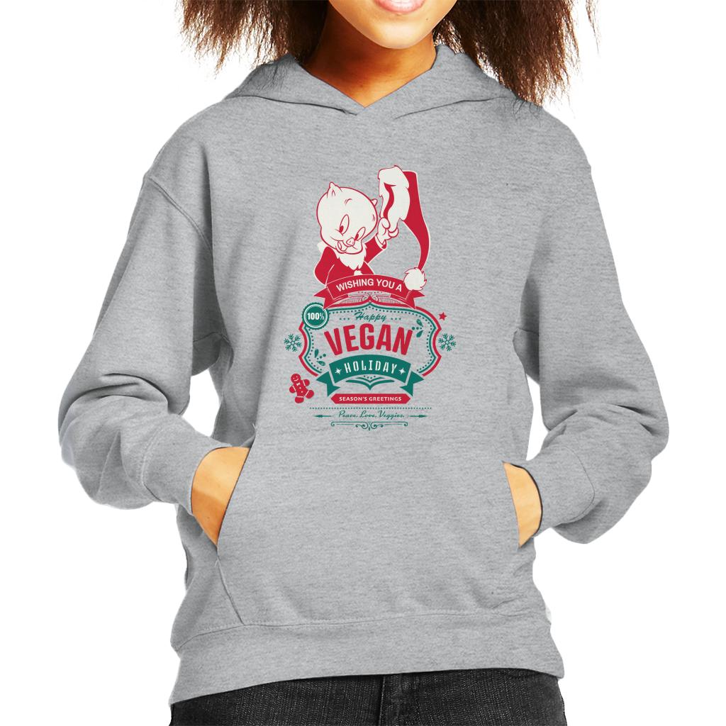 Looney Tunes Christmas Porky Pig Happy Vegan Holiday Kid's Hooded Sweatshirt-ALL + EVERY