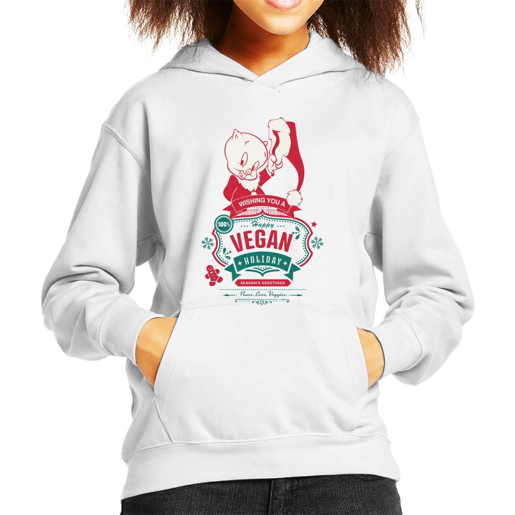 Looney Tunes Christmas Porky Pig Happy Vegan Holiday Kid's Hooded Sweatshirt-ALL + EVERY