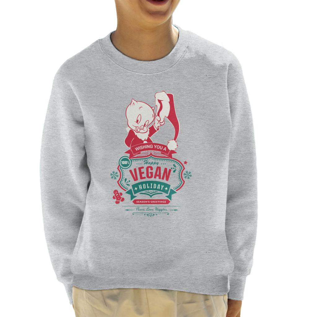 Looney Tunes Christmas Porky Pig Happy Vegan Holiday Kid's Sweatshirt-ALL + EVERY