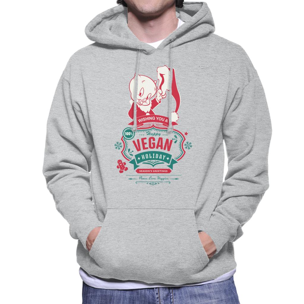 Looney Tunes Christmas Porky Pig Happy Vegan Holiday Men's Hooded Sweatshirt-ALL + EVERY