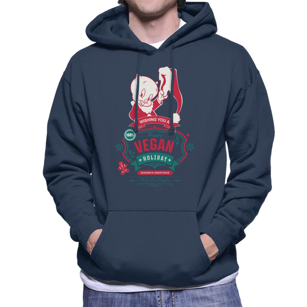 Looney Tunes Christmas Porky Pig Happy Vegan Holiday Men's Hooded Sweatshirt-ALL + EVERY