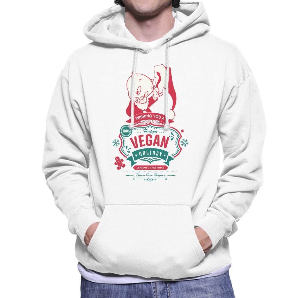 Looney Tunes Christmas Porky Pig Happy Vegan Holiday Men's Hooded Sweatshirt-ALL + EVERY