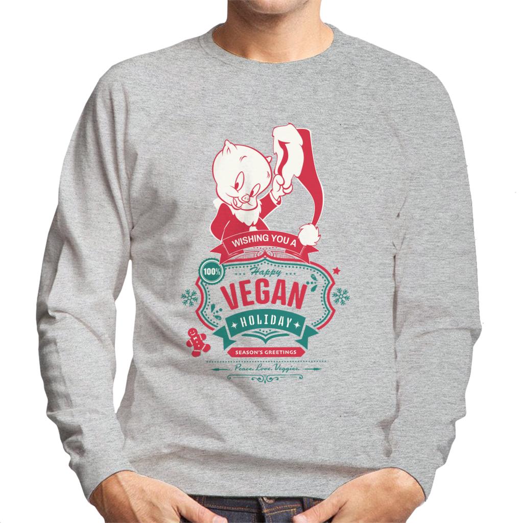 Looney Tunes Christmas Porky Pig Happy Vegan Holiday Men's Sweatshirt-ALL + EVERY