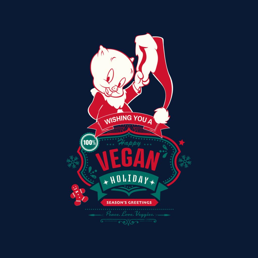 Looney Tunes Christmas Porky Pig Happy Vegan Holiday Men's T-Shirt-ALL + EVERY