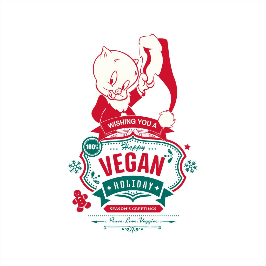 Looney Tunes Christmas Porky Pig Happy Vegan Holiday Kid's T-Shirt-ALL + EVERY