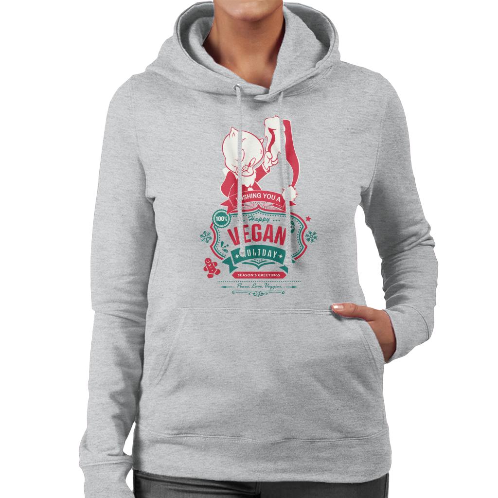 Looney Tunes Christmas Porky Pig Happy Vegan Holiday Women's Hooded Sweatshirt-ALL + EVERY