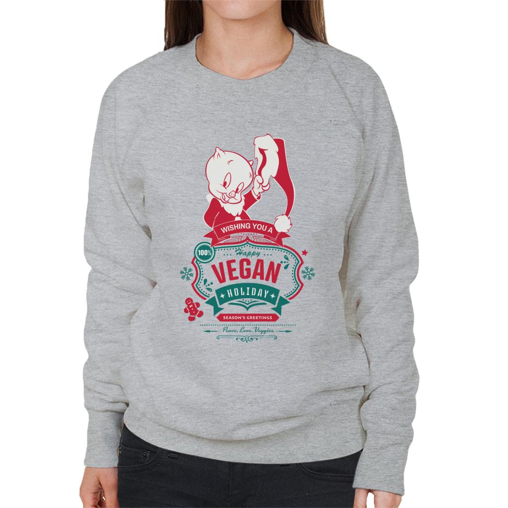 Looney Tunes Christmas Porky Pig Happy Vegan Holiday Women's Sweatshirt-ALL + EVERY