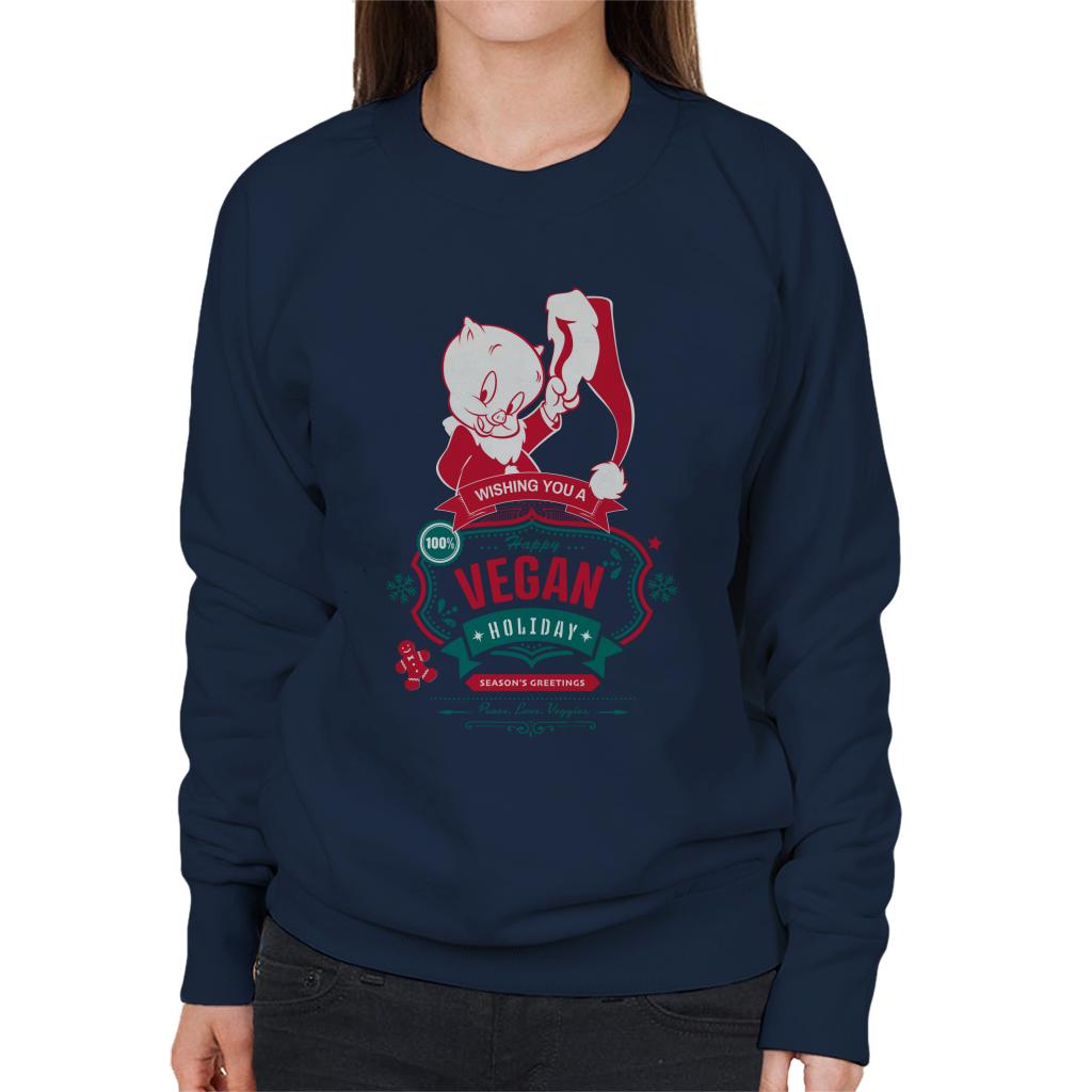 Looney Tunes Christmas Porky Pig Happy Vegan Holiday Women's Sweatshirt-ALL + EVERY