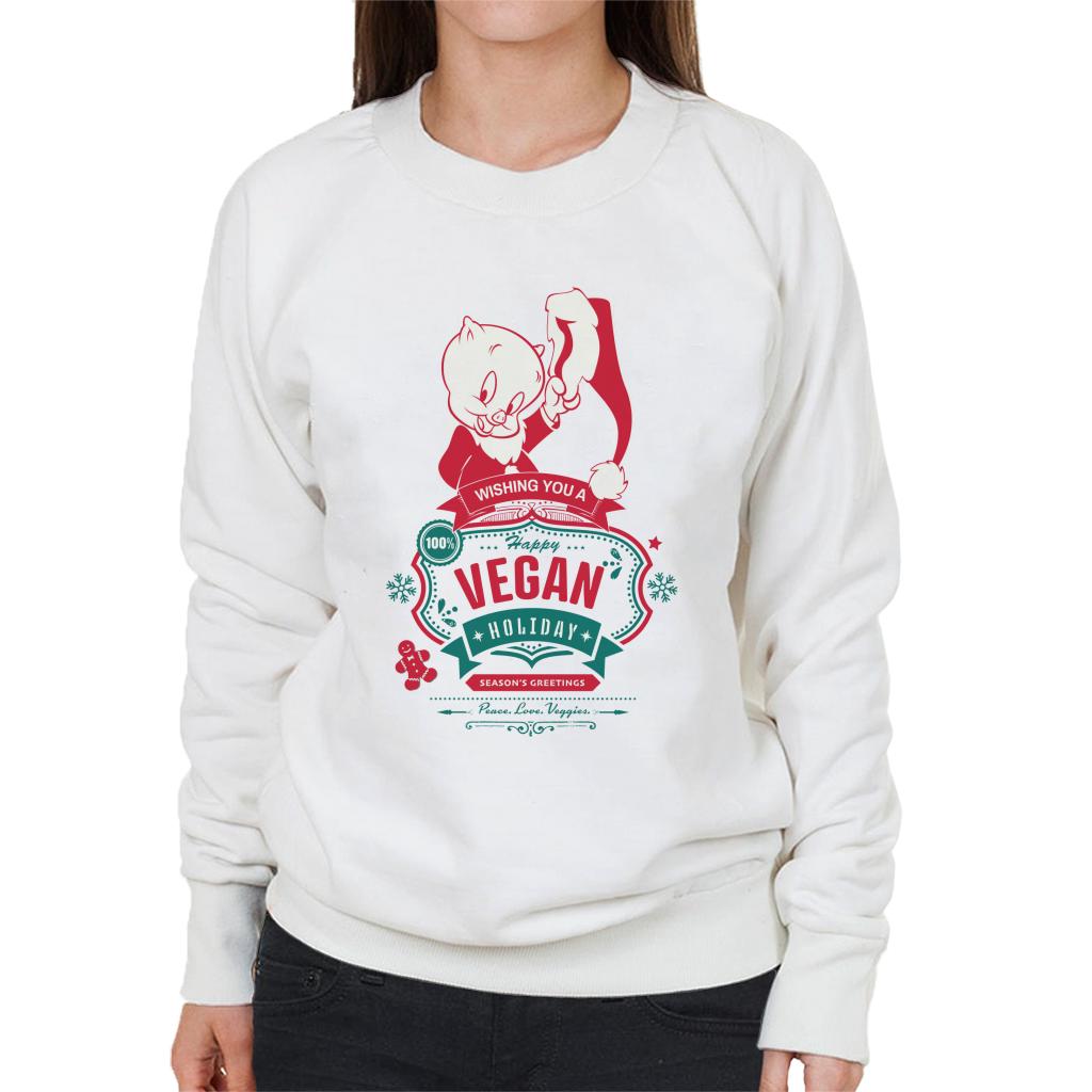 Looney Tunes Christmas Porky Pig Happy Vegan Holiday Women's Sweatshirt-ALL + EVERY