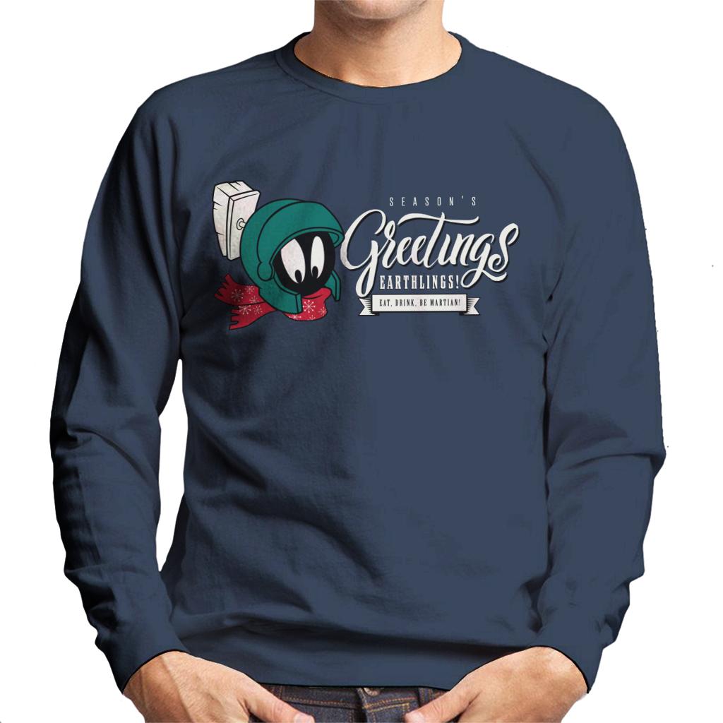 Looney Tunes Christmas Marvin Season's Greetings Earthlings Men's Sweatshirt-ALL + EVERY