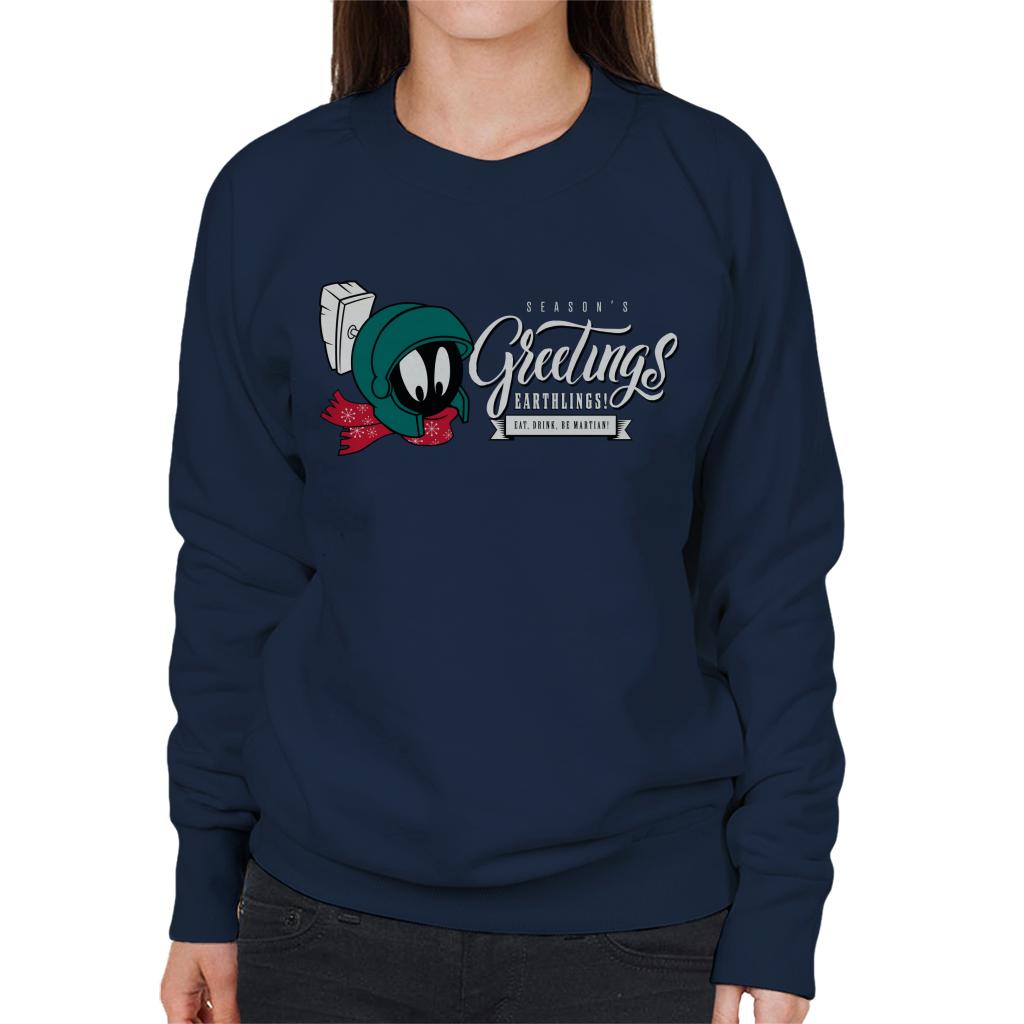 Looney Tunes Christmas Marvin Season's Greetings Earthlings Women's Sweatshirt-ALL + EVERY