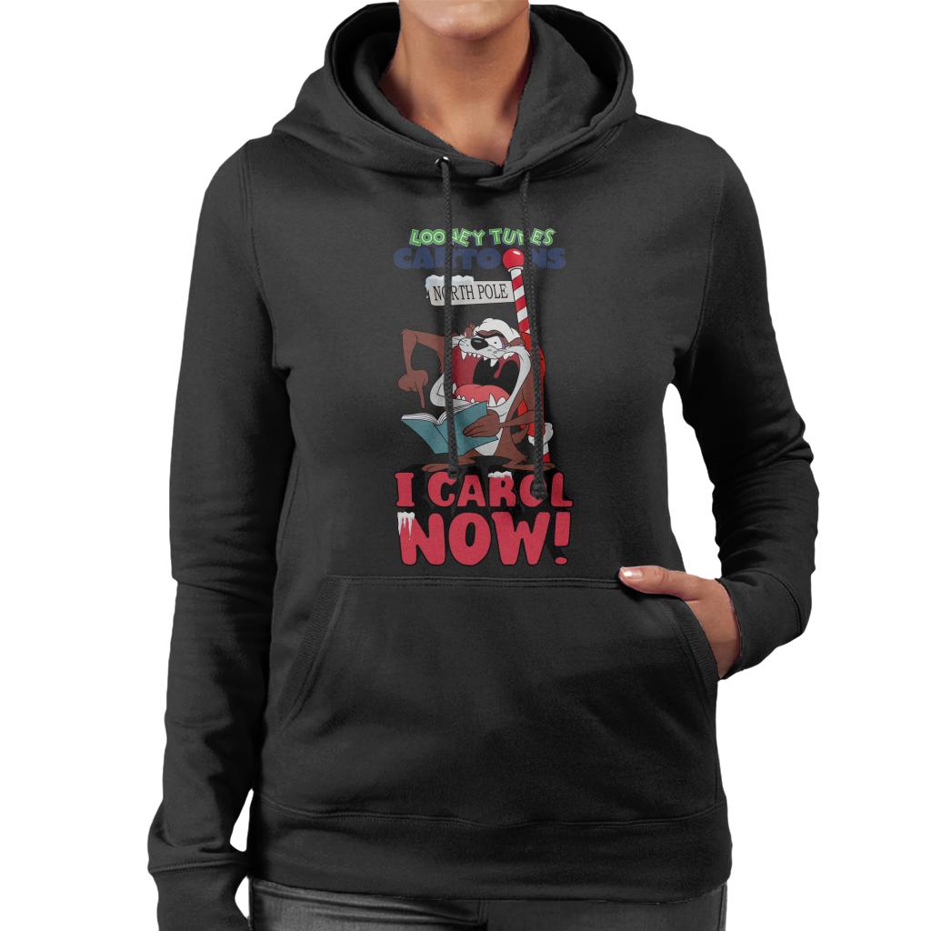 Looney Tunes Christmas Taz I Carol Now Women's Hooded Sweatshirt-ALL + EVERY