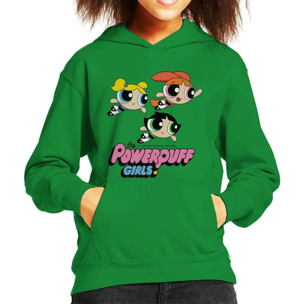 Powerpuff Girls Trio Smiling Flying Kid's Hooded Sweatshirt-ALL + EVERY