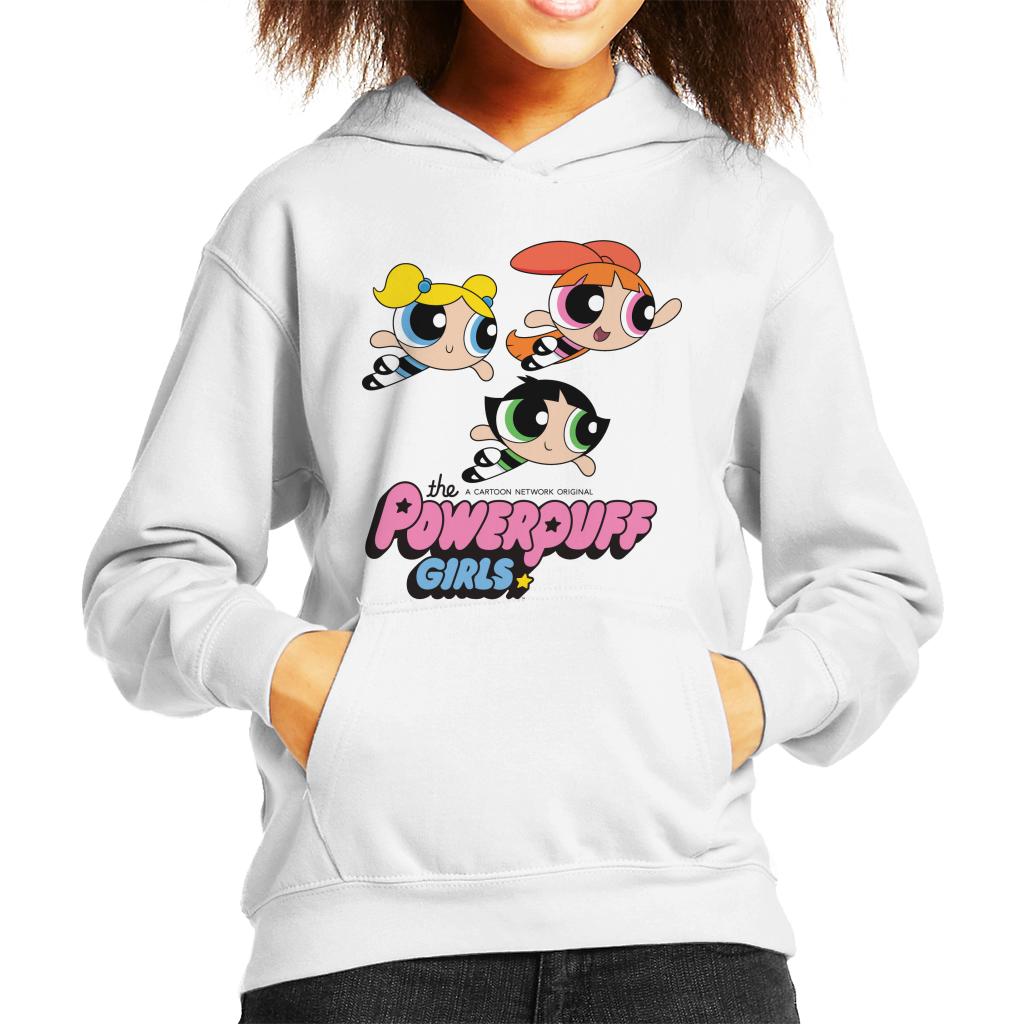 Powerpuff Girls Trio Smiling Flying Kid's Hooded Sweatshirt-ALL + EVERY