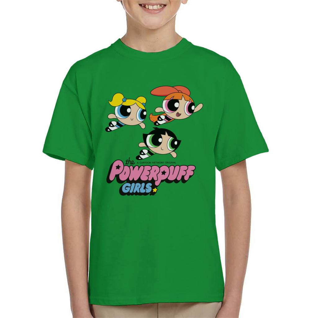 Powerpuff Girls Trio Smiling Flying Kid's T-Shirt-ALL + EVERY