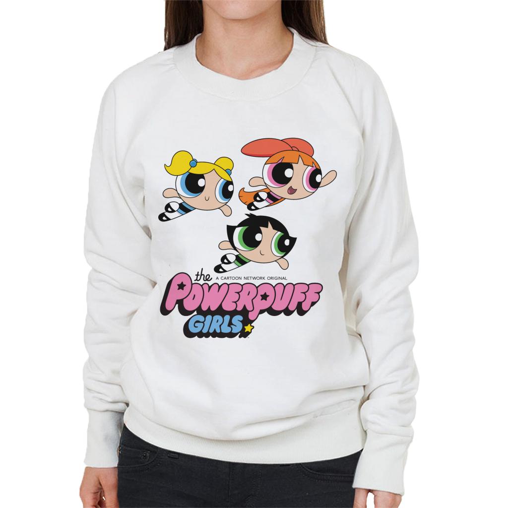 Powerpuff Girls Trio Smiling Flying Women's Sweatshirt-ALL + EVERY