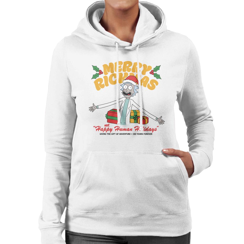 Rick and Morty Merry Rickmas And Happy Human Holidays Christmas Women's Hooded Sweatshirt-ALL + EVERY