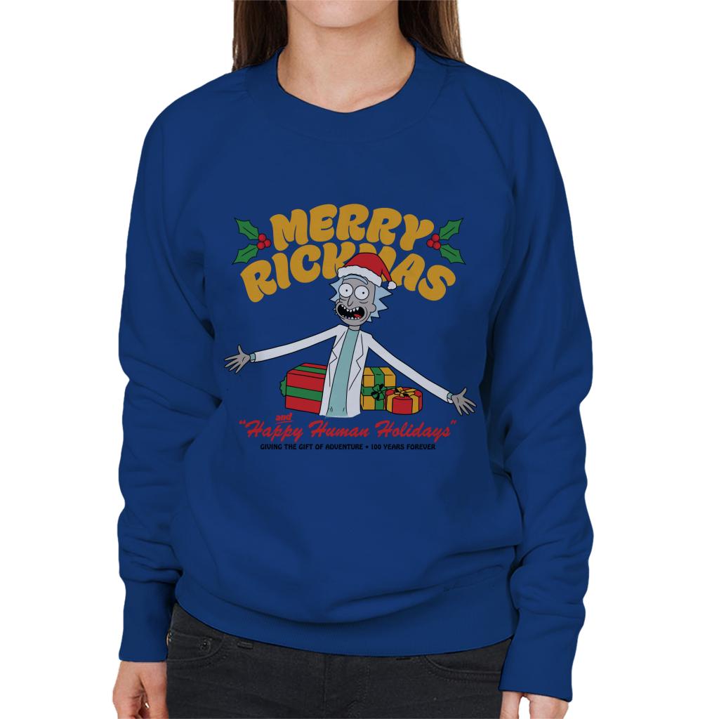 Rick and Morty Merry Rickmas And Happy Human Holidays Christmas Women's Sweatshirt-ALL + EVERY