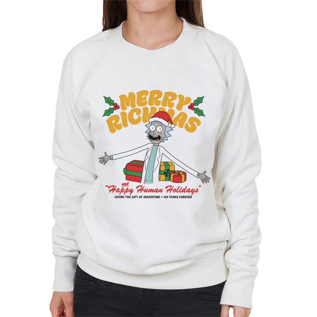 Rick and Morty Merry Rickmas And Happy Human Holidays Christmas Women's Sweatshirt-ALL + EVERY