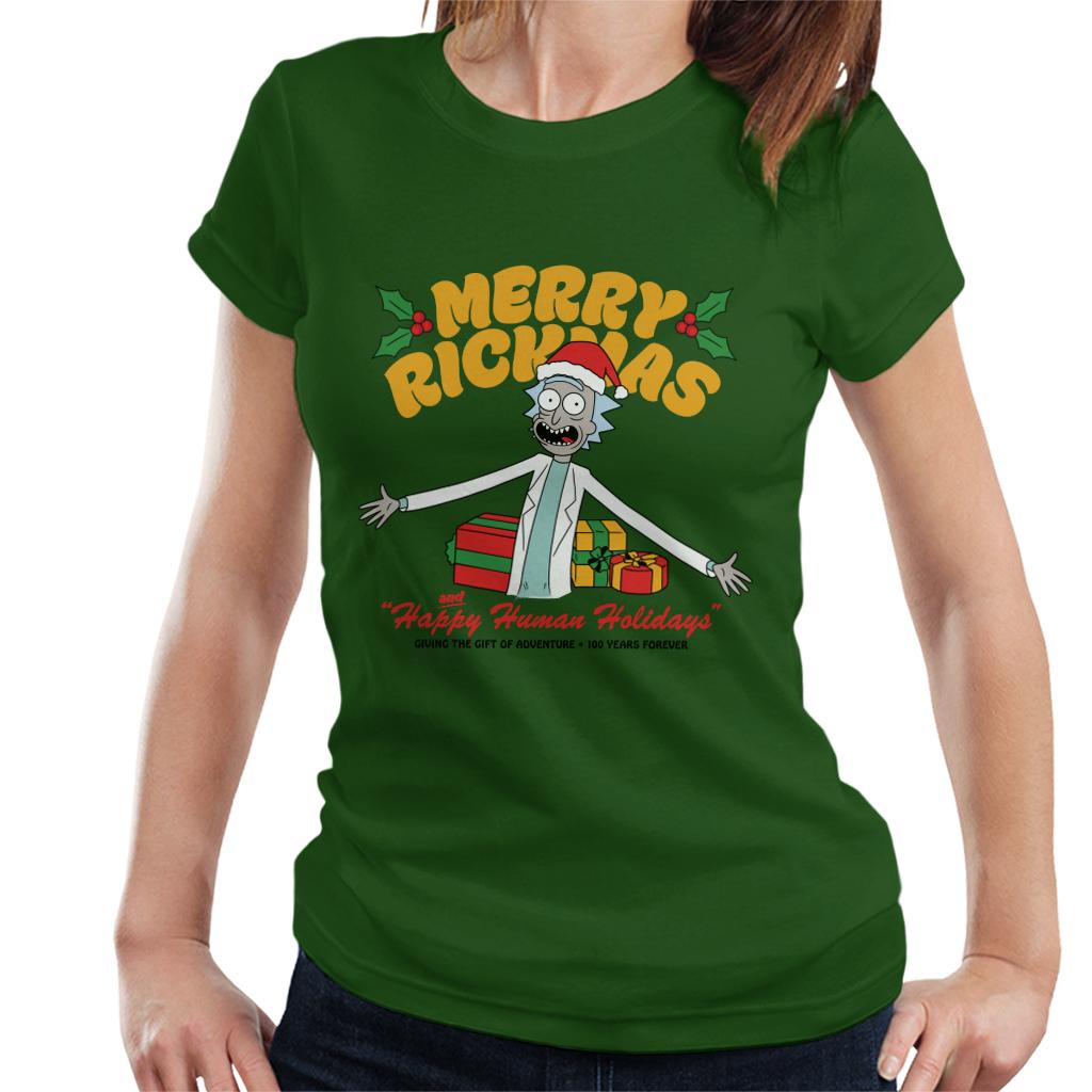 Rick and Morty Merry Rickmas And Happy Human Holidays Christmas Women's T-Shirt-ALL + EVERY