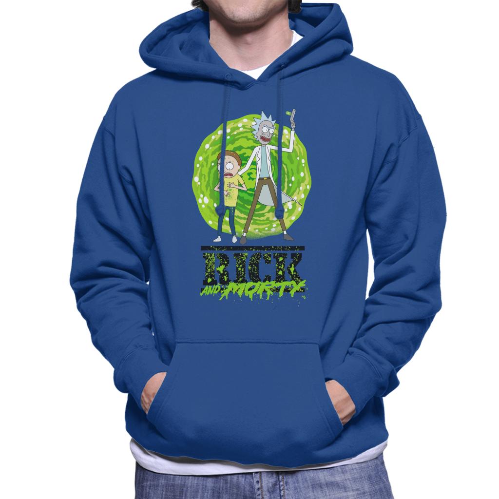 Rick and Morty Portal Green Splatter Text Men's Hooded Sweatshirt-ALL + EVERY