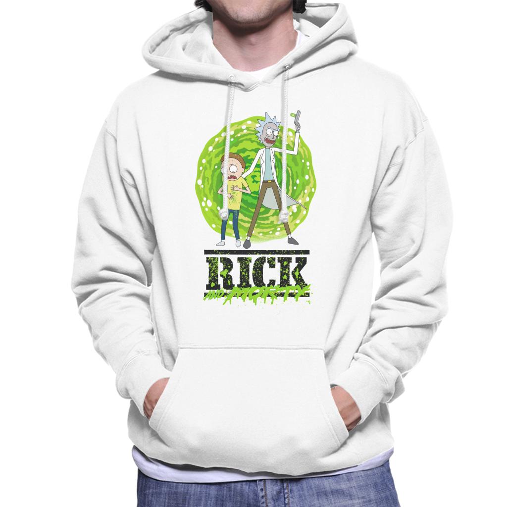 Rick and Morty Portal Green Splatter Text Men's Hooded Sweatshirt-ALL + EVERY