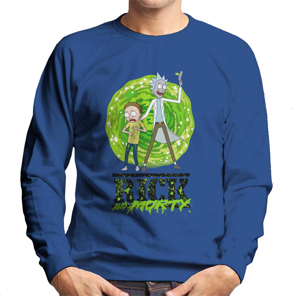 Rick and Morty Portal Green Splatter Text Men's Sweatshirt-ALL + EVERY