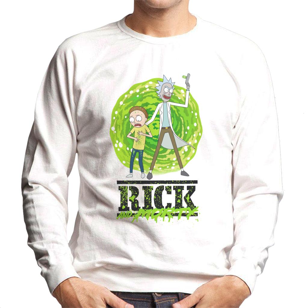 Rick and Morty Portal Green Splatter Text Men's Sweatshirt-ALL + EVERY