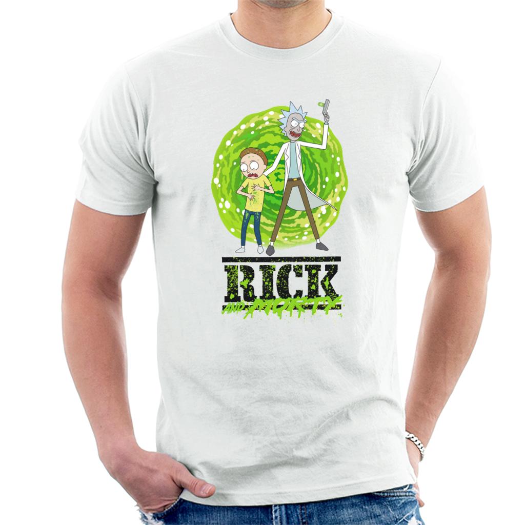 Rick and Morty Portal Green Splatter Text Men's T-Shirt-ALL + EVERY