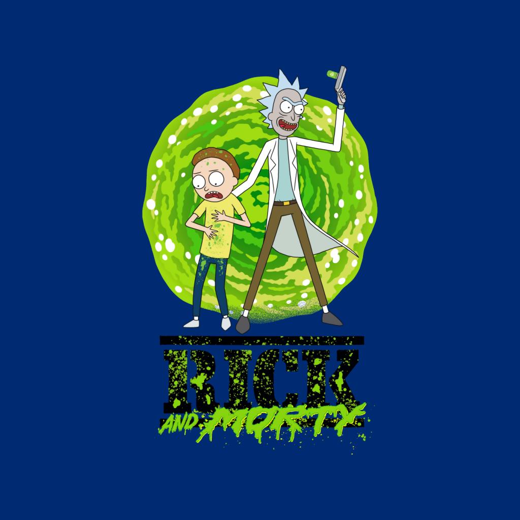 Rick and Morty Portal Green Splatter Text Men's T-Shirt-ALL + EVERY