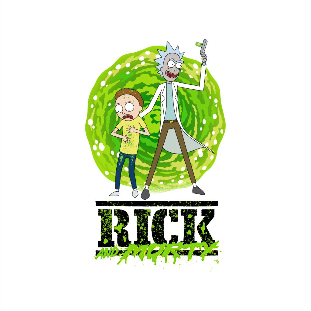 Rick and Morty Portal Green Splatter Text Men's T-Shirt-ALL + EVERY