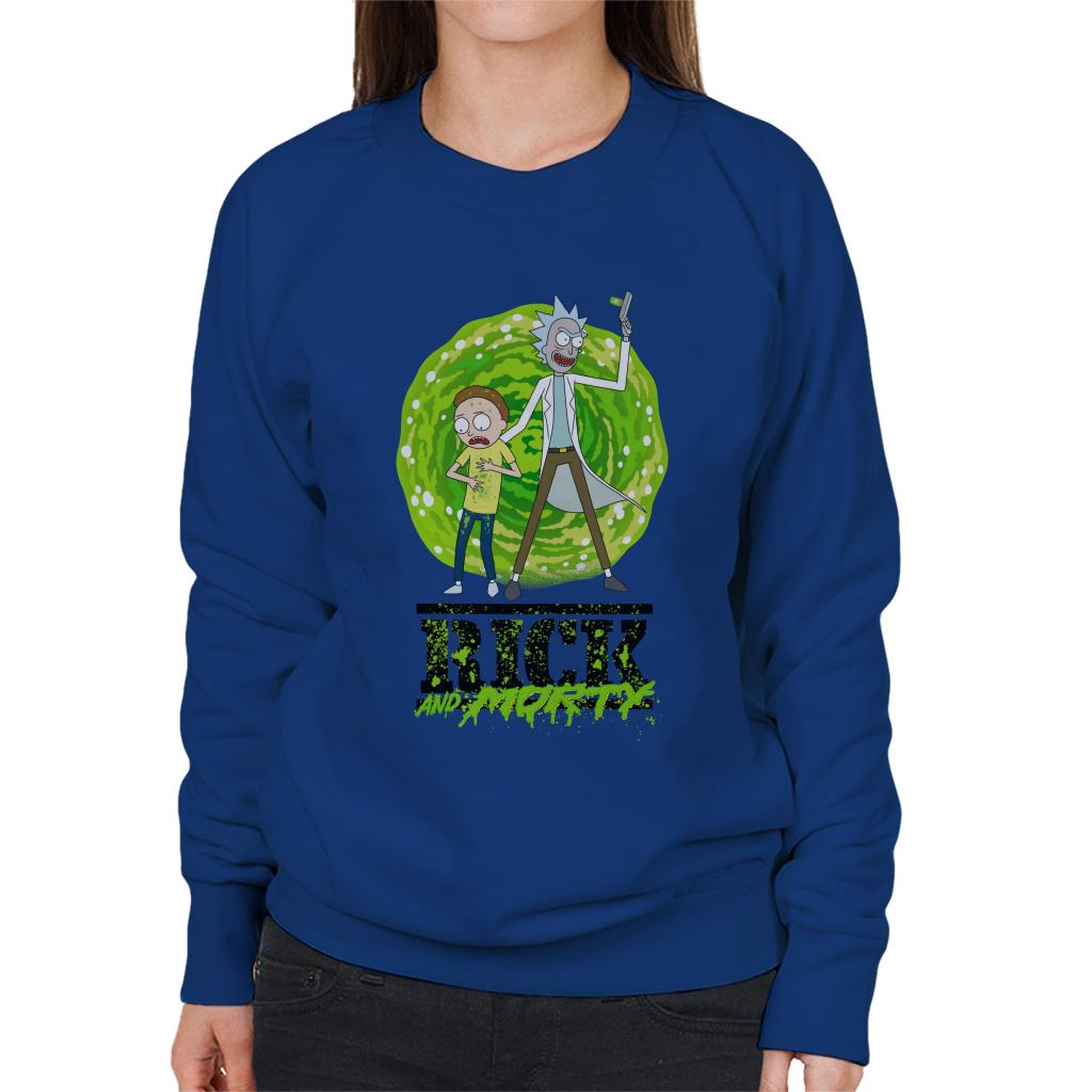 Rick and Morty Portal Green Splatter Text Women's Sweatshirt-ALL + EVERY